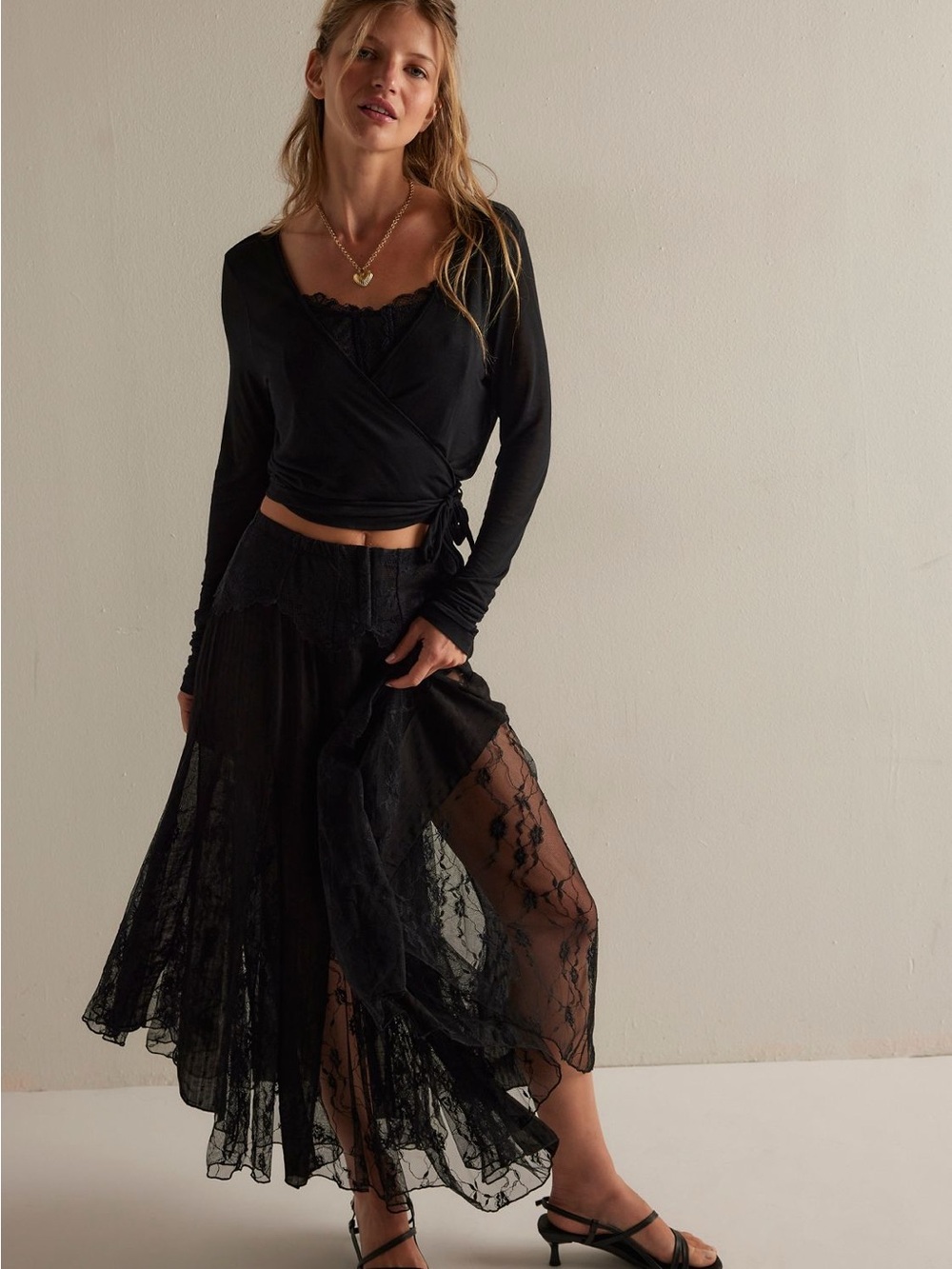 Anthropologie Black Lace Maxi Skirt